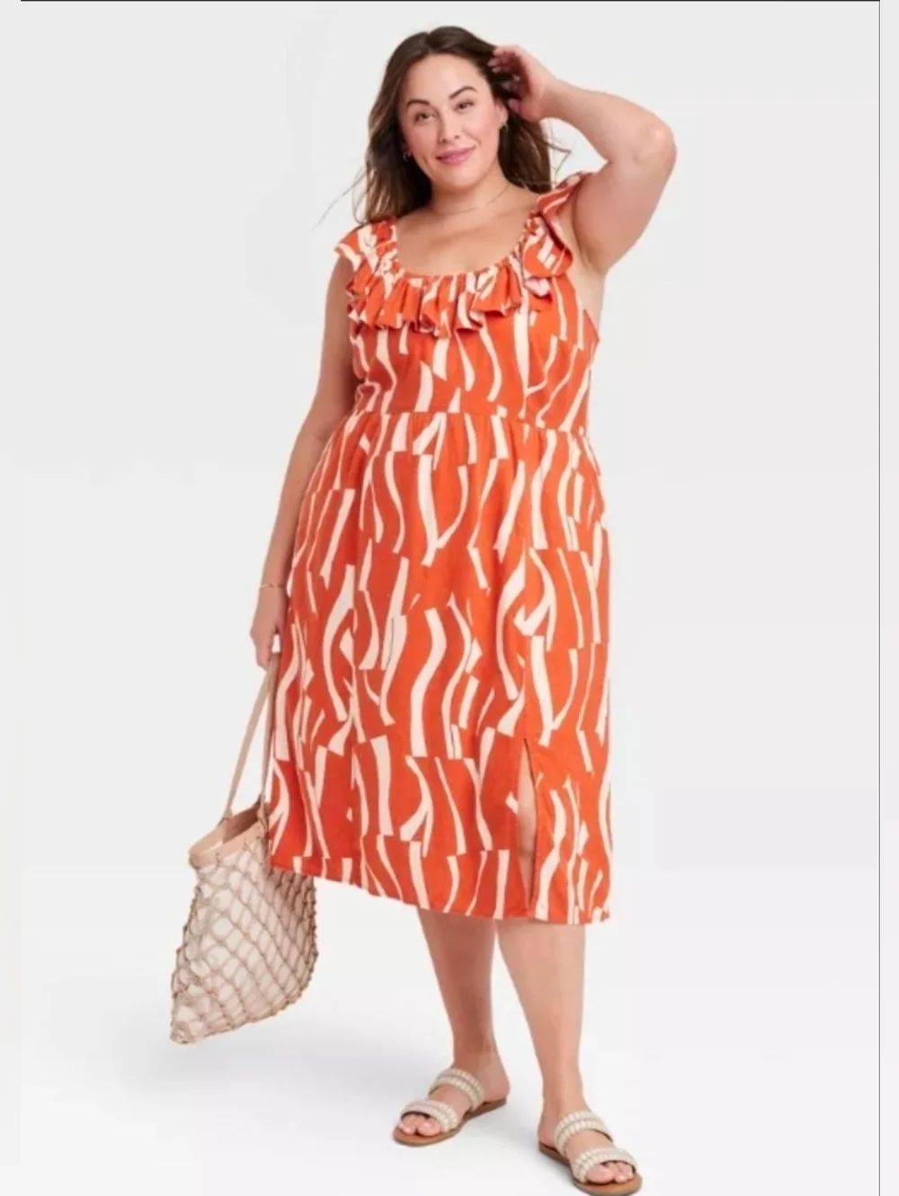 NWT Ava & Viv Linen Blend Ruffle Midi Dress Plus Size 2X - Picture 13 of 13